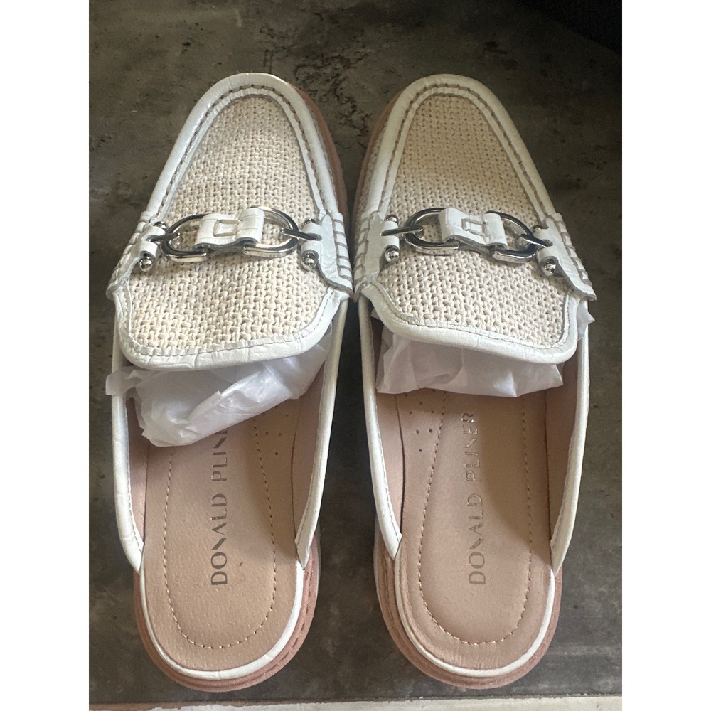 Donald Pliner Hampton-R White Woven Raffia Lug Sole Bit Mule Loafers 7.5M - Picture 3 of 6